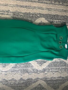 Calvin Klein Sleeveless Teal-Green Midi Dress with Grommet Detail